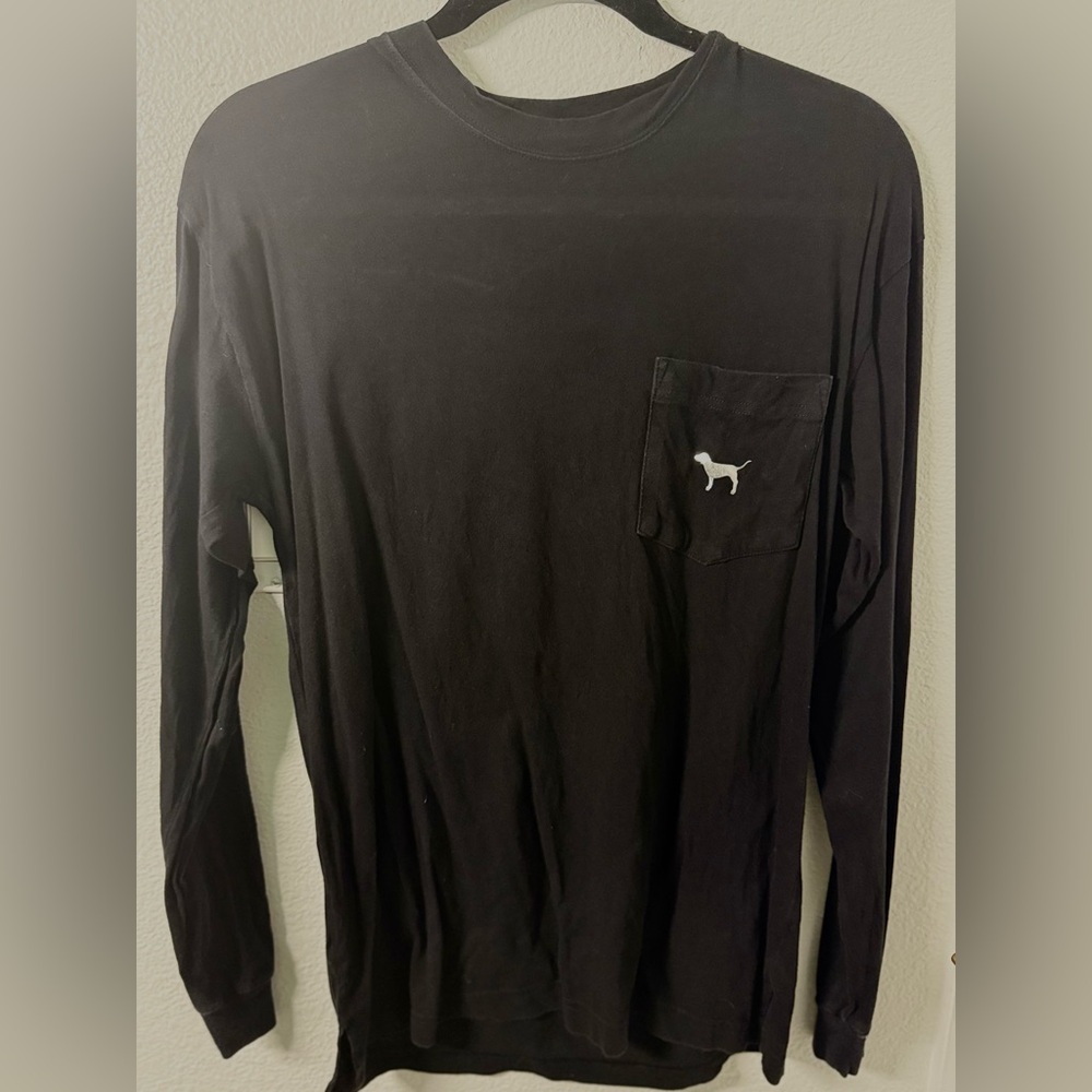 PINK Victoria's Secret Charcoal Long Sleeve Tee with Dog Logo